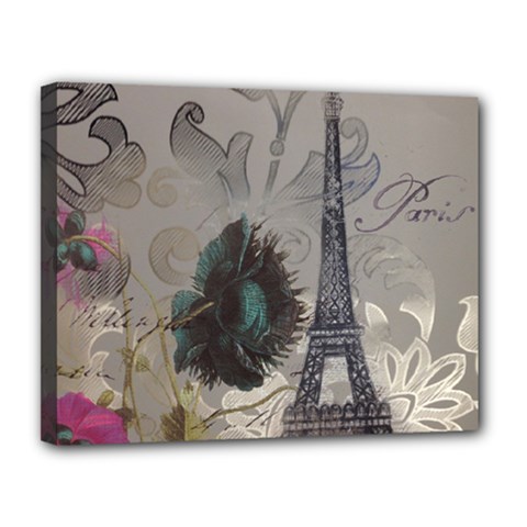 Floral Vintage Paris Eiffel Tower Art Canvas 14  X 11  (framed) by chicelegantboutique