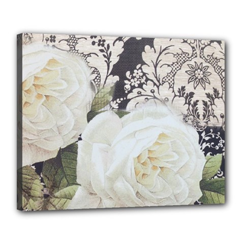 Elegant White Rose Vintage Damask Canvas 20  X 16  (framed)