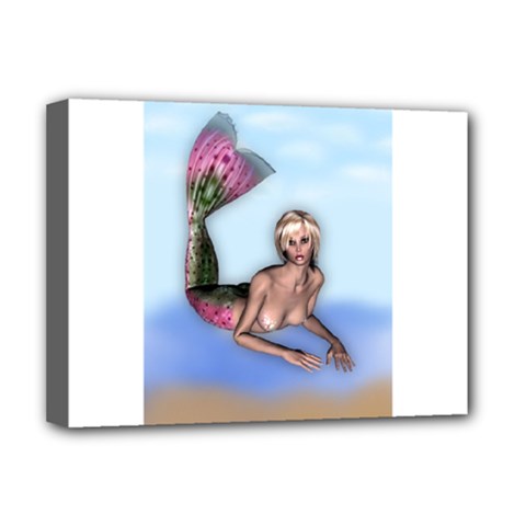 Mermaid On The Beach Deluxe Canvas 16  X 12  (framed)  by goldenjackal