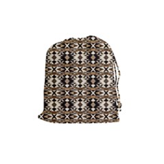 Geometric Tribal Style Pattern In Brown Colors Scarf Drawstring Pouch (medium) by dflcprints