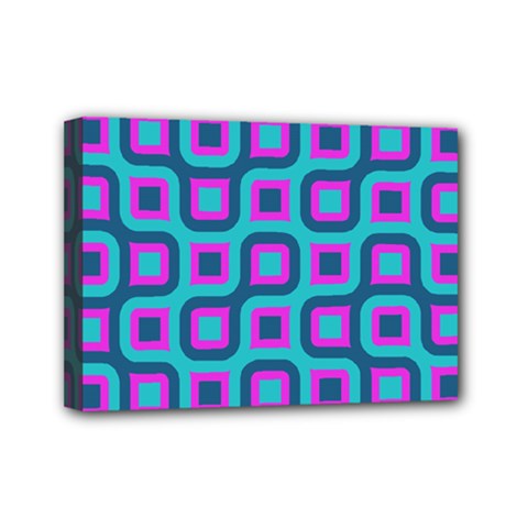 Blue Purple Squares Pattern Mini Canvas 7  X 5  (stretched) by LalyLauraFLM