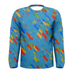 Colorful Shapes On A Blue Background Men  Long Sleeve T-shirt