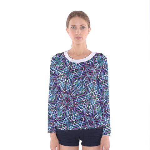 Colorful Geometric Print Long Sleeve T-shirt (women) by dflcprintsclothing