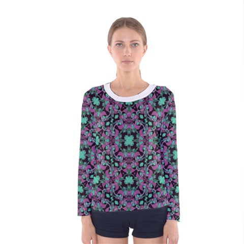 Floral Arabesque Print Long Sleeve T-shirt (women) by dflcprintsclothing