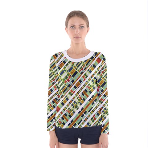 Colorful Tribal Geometric Print Long Sleeve T-shirt (women) by dflcprintsclothing