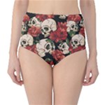 Brown Skull and Flowers Day of the Dead Vintage High Waist Bikini Bottom