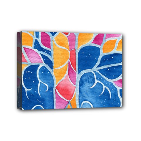 Yellow Blue Pink Abstract  Mini Canvas 7  X 5  (framed)