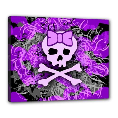 Purple Girly Skull Canvas 20  X 16  (framed) by ArtistRoseanneJones