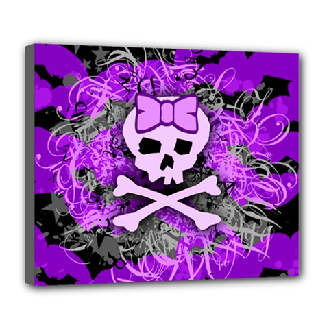 Purple Girly Skull Deluxe Canvas 24  X 20  (framed) by ArtistRoseanneJones