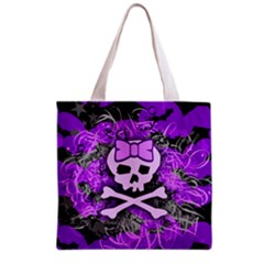 Purple Girly Skull Grocery Tote Bag by ArtistRoseanneJones