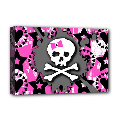 Pink Bow Skull Deluxe Canvas 18  X 12  (framed) by ArtistRoseanneJones