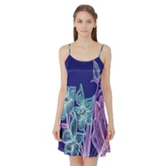 Purple, Pink Aqua Flower Style Satin Night Slip by Rokinart