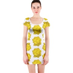Yellow Rose Pattern Print  Short Sleeve Bodycon Dresses by dflcprintsclothing