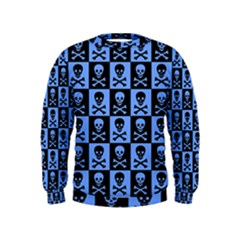 Blue Skull Checkerboard Boys  Sweatshirts by ArtistRoseanneJones