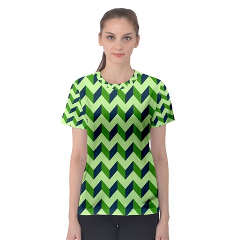 Modern Retro Chevron Patchwork Pattern Women s Sport Mesh Tees by GardenOfOphir