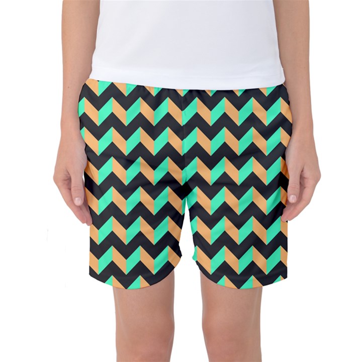 Modern Retro Chevron Patchwork Pattern Women s Basketball Shorts