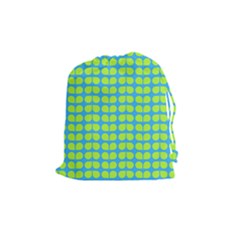 Blue Lime Leaf Pattern Drawstring Pouches (medium)  by GardenOfOphir