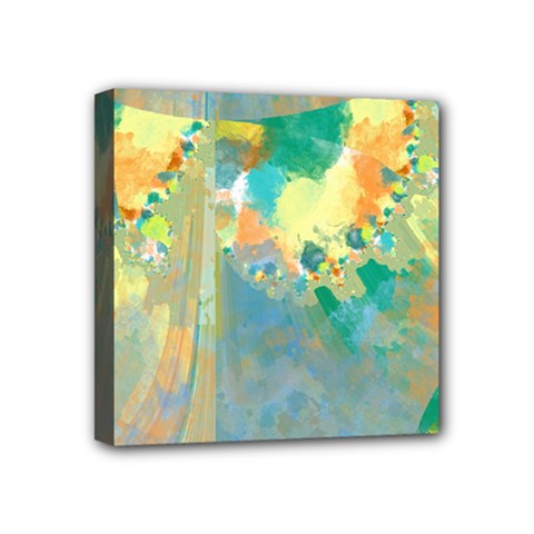 Abstract Flower Design In Turquoise And Yellows Mini Canvas 4  X 4  by digitaldivadesigns