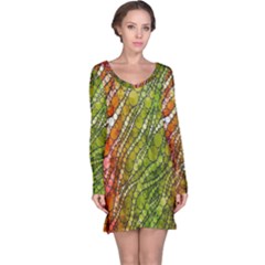 Orange Green Zebra Bling Pattern  Long Sleeve Nightdresses by OCDesignss