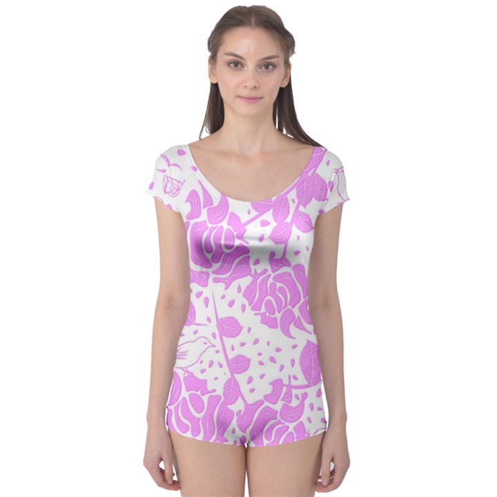 Floral Wallpaper Pink Short Sleeve Leotard