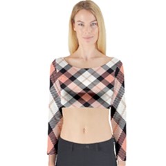 Smart Plaid Peach Long Sleeve Crop Top by ImpressiveMoments