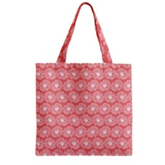 Coral Pink Gerbera Daisy Vector Tile Pattern Zipper Grocery Tote Bags by GardenOfOphir