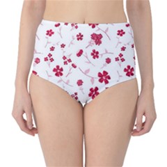 Sweet Shiny Floral Red High-waist Bikini Bottoms by ImpressiveMoments
