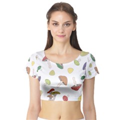 Mushrooms Pattern 02 Short Sleeve Crop Top by Famous