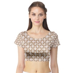 Retro Mirror Pattern Brown Short Sleeve Crop Top by ImpressiveMoments