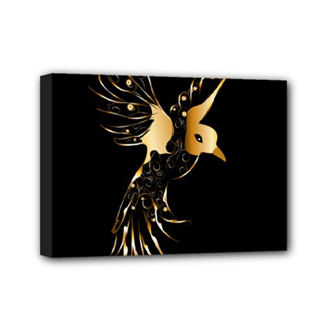 Beautiful Bird In Gold And Black Mini Canvas 7  X 5 