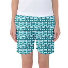 Teal And White Owl Pattern Women s Basketball Shorts by GardenOfOphir