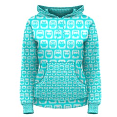 Aqua Turquoise And White Owl Pattern Women s Pullover Hoodies by GardenOfOphir