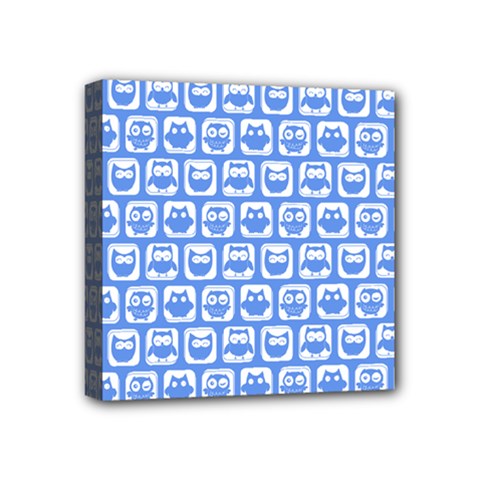 Blue And White Owl Pattern Mini Canvas 4  X 4  by GardenOfOphir