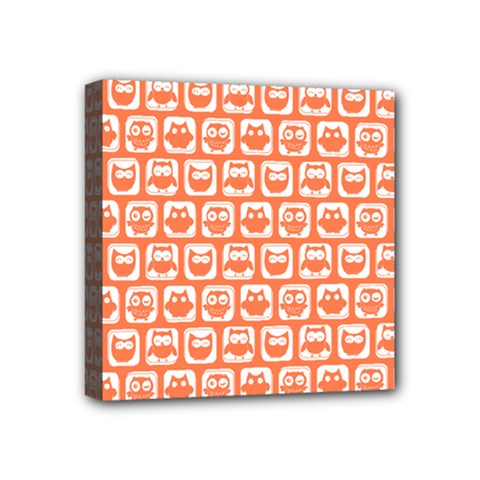 Coral And White Owl Pattern Mini Canvas 4  X 4  by GardenOfOphir
