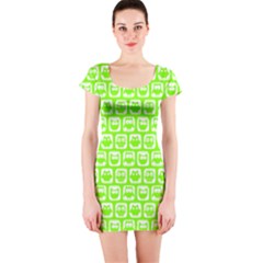 Lime Green And White Owl Pattern Short Sleeve Bodycon Dresses by GardenOfOphir