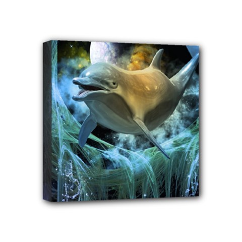 Funny Dolphin In The Universe Mini Canvas 4  X 4  by FantasyWorld7