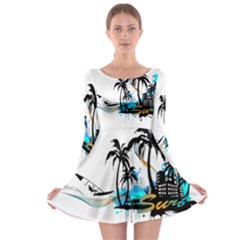 Surfing Long Sleeve Skater Dress by EnjoymentArt