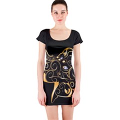 Beautiful Elephant Made Of Golden Floral Elements Short Sleeve Bodycon Dresses by FantasyWorld7