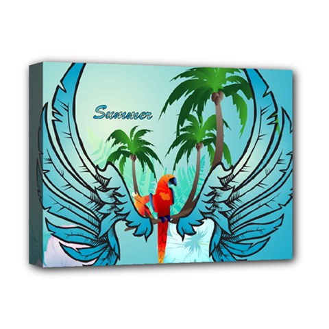 Summer Design With Cute Parrot And Palms Deluxe Canvas 16  X 12  