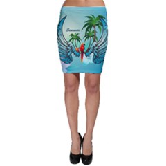 Summer Design With Cute Parrot And Palms Bodycon Skirts