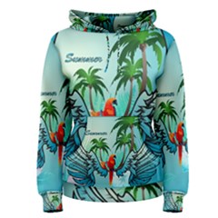 Summer Design With Cute Parrot And Palms Women s Pullover Hoodies