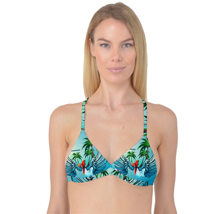 Summer Design With Cute Parrot And Palms Reversible Tri Bikini Tops