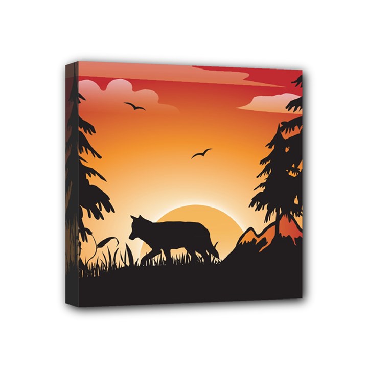The Lonely Wolf In The Sunset Mini Canvas 4  x 4 