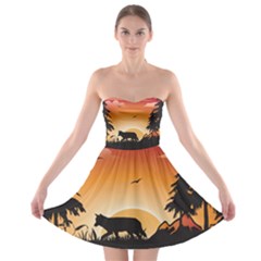 The Lonely Wolf In The Sunset Strapless Bra Top Dress