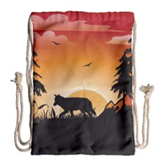 The Lonely Wolf In The Sunset Drawstring Bag (large)