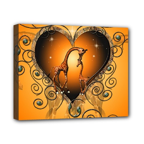 Funny Cute Giraffe With Your Child In A Heart Canvas 10  X 8  by FantasyWorld7