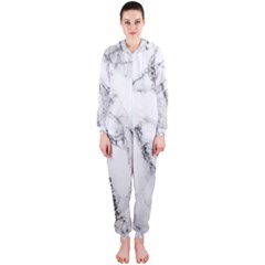 White Marble Stone Print Hooded Jumpsuit (ladies)  by Dushan
