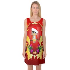 Funny, Cute Christmas Owl  With Christmas Hat Sleeveless Satin Nightdresses by FantasyWorld7