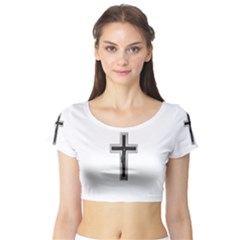 Red Christian Cross Short Sleeve Crop Top (tight Fit) by igorsin