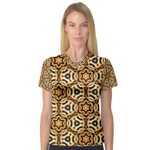 Faux Animal Print Pattern Women s V-neck Sport Mesh Tee by GardenOfOphir